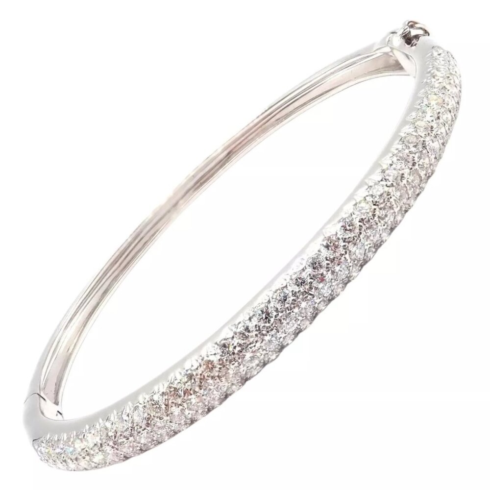 Authentic! Van Cleef & Arpels Eve 18k White Gold Diamond Bangle Bracelet Paper